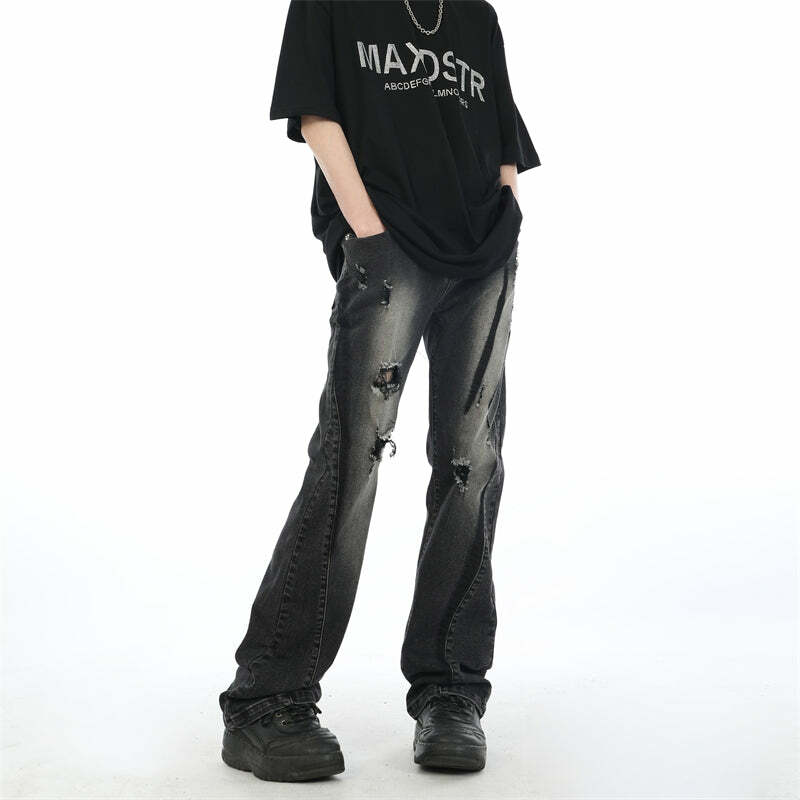 MaxDstr Scratch Ripped Jeans - Y2K Summer Grunge, 90s Retro, Hip Hop Fashion, Y2K Club Outfits