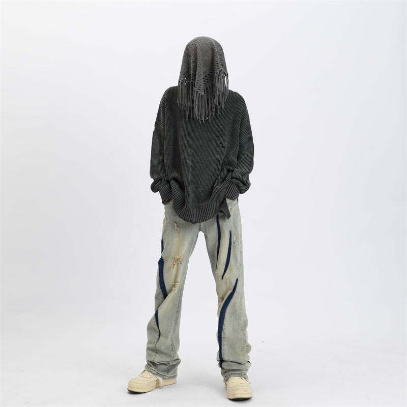 MaxDstr Scratch Ripped Jeans - Y2K Summer Grunge, 90s Retro, Hip Hop Fashion, Y2K Club Outfits