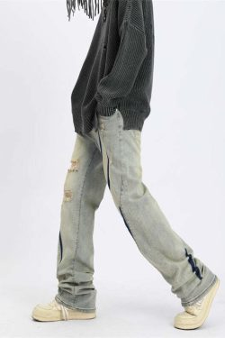 MaxDstr Scratch Ripped Jeans - Y2K Summer Grunge, 90s Retro, Hip Hop Fashion, Y2K Club Outfits