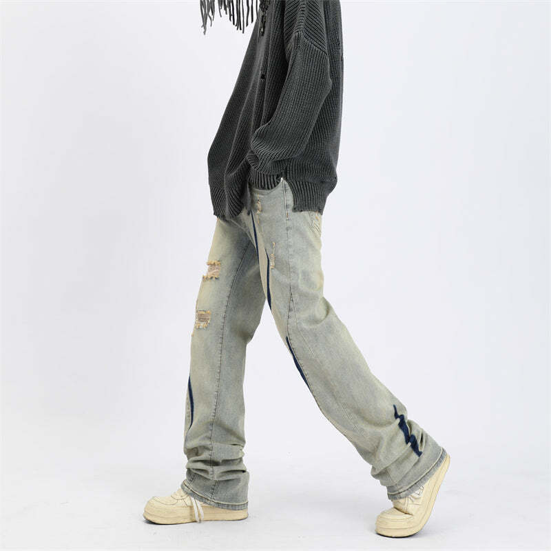 MaxDstr Scratch Ripped Jeans - Y2K Summer Grunge, 90s Retro, Hip Hop Fashion, Y2K Club Outfits