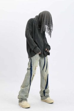 MaxDstr Scratch Ripped Jeans - Y2K Summer Grunge, 90s Retro, Hip Hop Fashion, Y2K Club Outfits