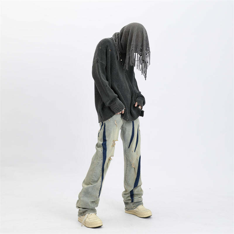 MaxDstr Scratch Ripped Jeans - Y2K Summer Grunge, 90s Retro, Hip Hop Fashion, Y2K Club Outfits