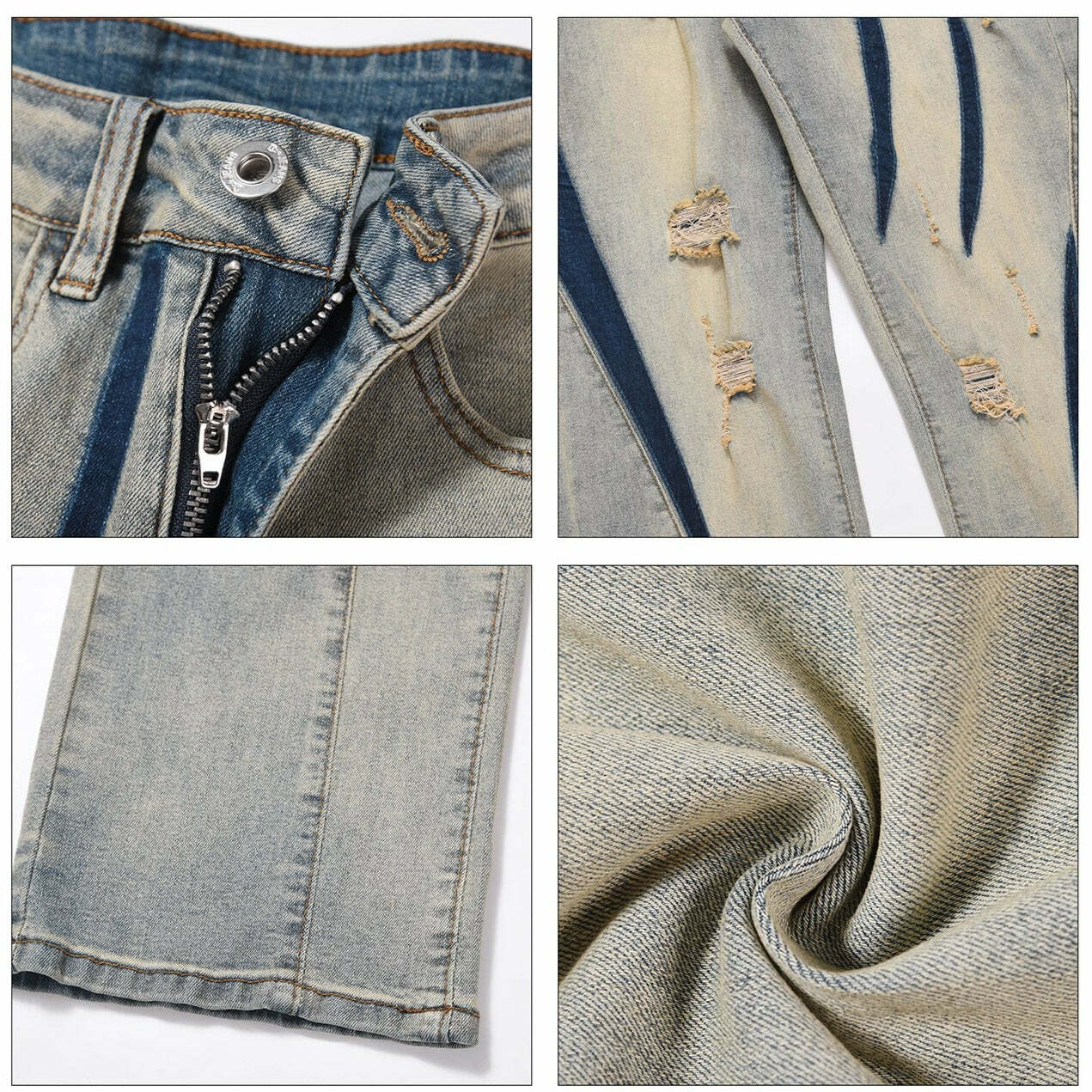 MaxDstr Scratch Ripped Jeans - Y2K Summer Grunge, 90s Retro, Hip Hop Fashion, Y2K Club Outfits