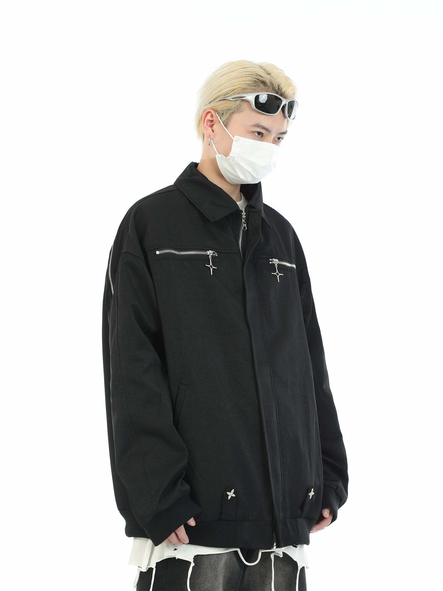 MaxDstr Star Zipped Work Jacket - Y2K Summer, 90s Grunge, Retro Style, Y2K Club & Party Out