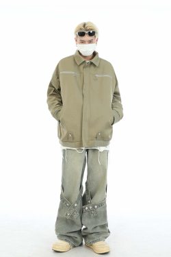 MaxDstr Star Zipped Work Jacket - Y2K Summer, 90s Grunge, Retro Style, Y2K Club & Party Out