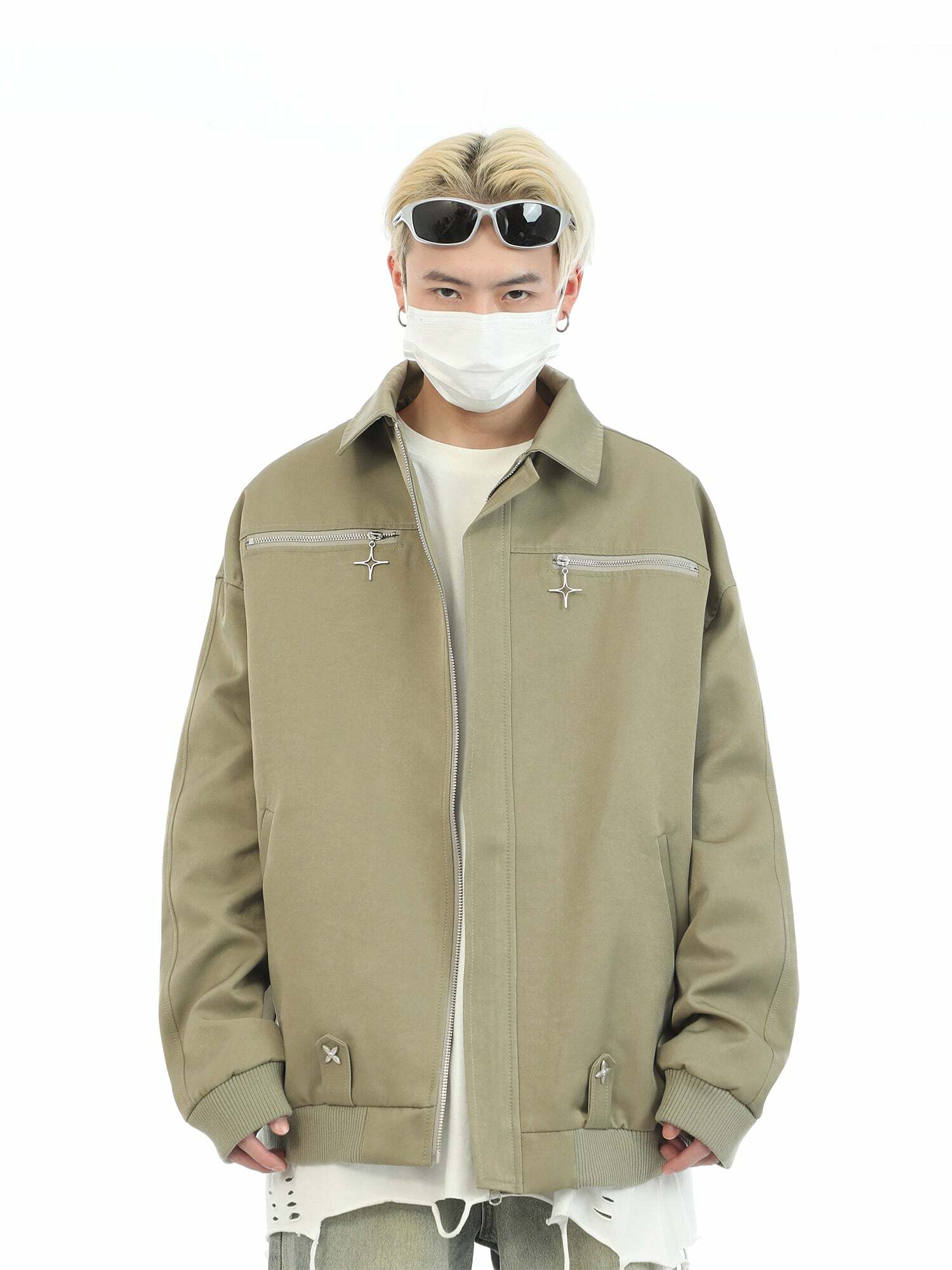 MaxDstr Star Zipped Work Jacket - Y2K Summer, 90s Grunge, Retro Style, Y2K Club & Party Out