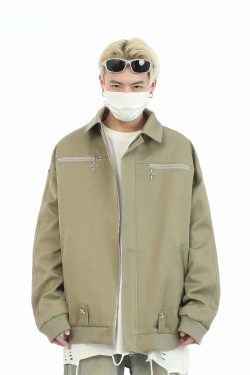 MaxDstr Star Zipped Work Jacket - Y2K Summer, 90s Grunge, Retro Style, Y2K Club & Party Out