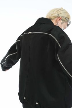 MaxDstr Star Zipped Work Jacket - Y2K Summer, 90s Grunge, Retro Style, Y2K Club & Party Out