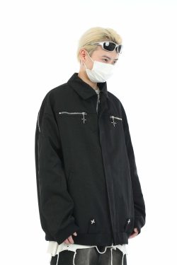 MaxDstr Star Zipped Work Jacket - Y2K Summer, 90s Grunge, Retro Style, Y2K Club & Party Out