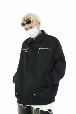 MaxDstr Star Zipped Work Jacket - Y2K Summer, 90s Grunge, Retro Style, Y2K Club & Party Out