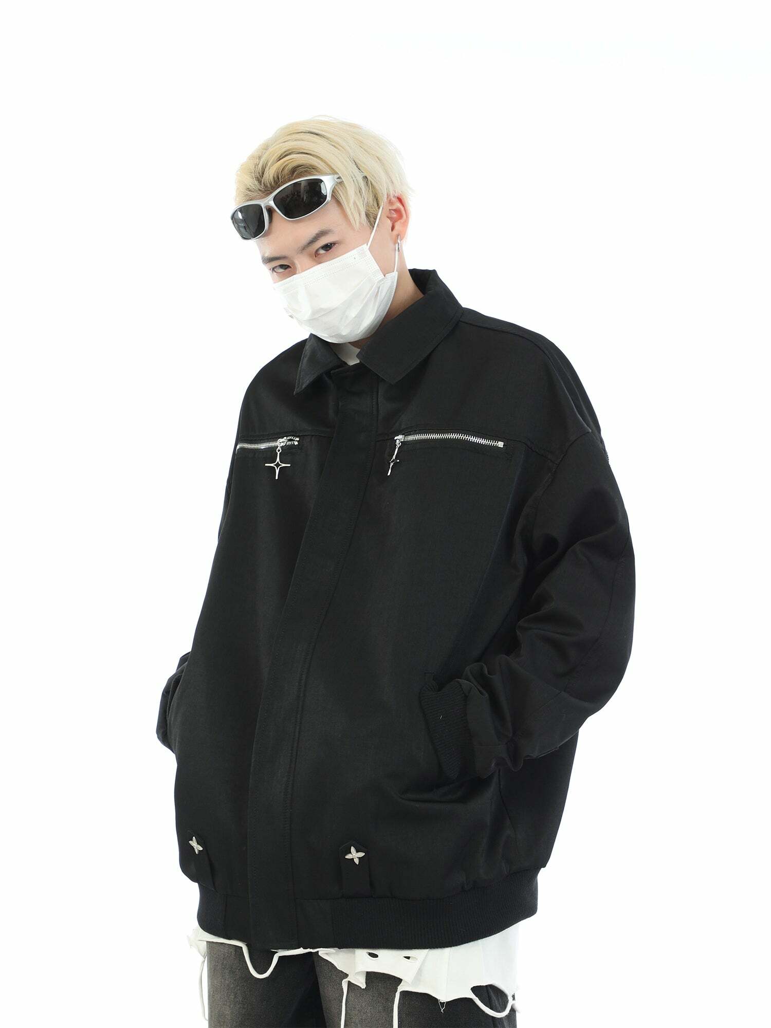 MaxDstr Star Zipped Work Jacket - Y2K Summer, 90s Grunge, Retro Style, Y2K Club & Party Out