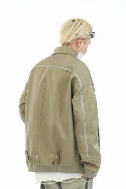 MaxDstr Star Zipped Work Jacket - Y2K Summer, 90s Grunge, Retro Style, Y2K Club & Party Out