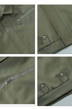 MaxDstr Star Zipped Work Jacket - Y2K Summer, 90s Grunge, Retro Style, Y2K Club & Party Out