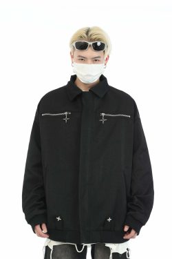 MaxDstr Star Zipped Work Jacket - Y2K Summer, 90s Grunge, Retro Style, Y2K Club & Party Out