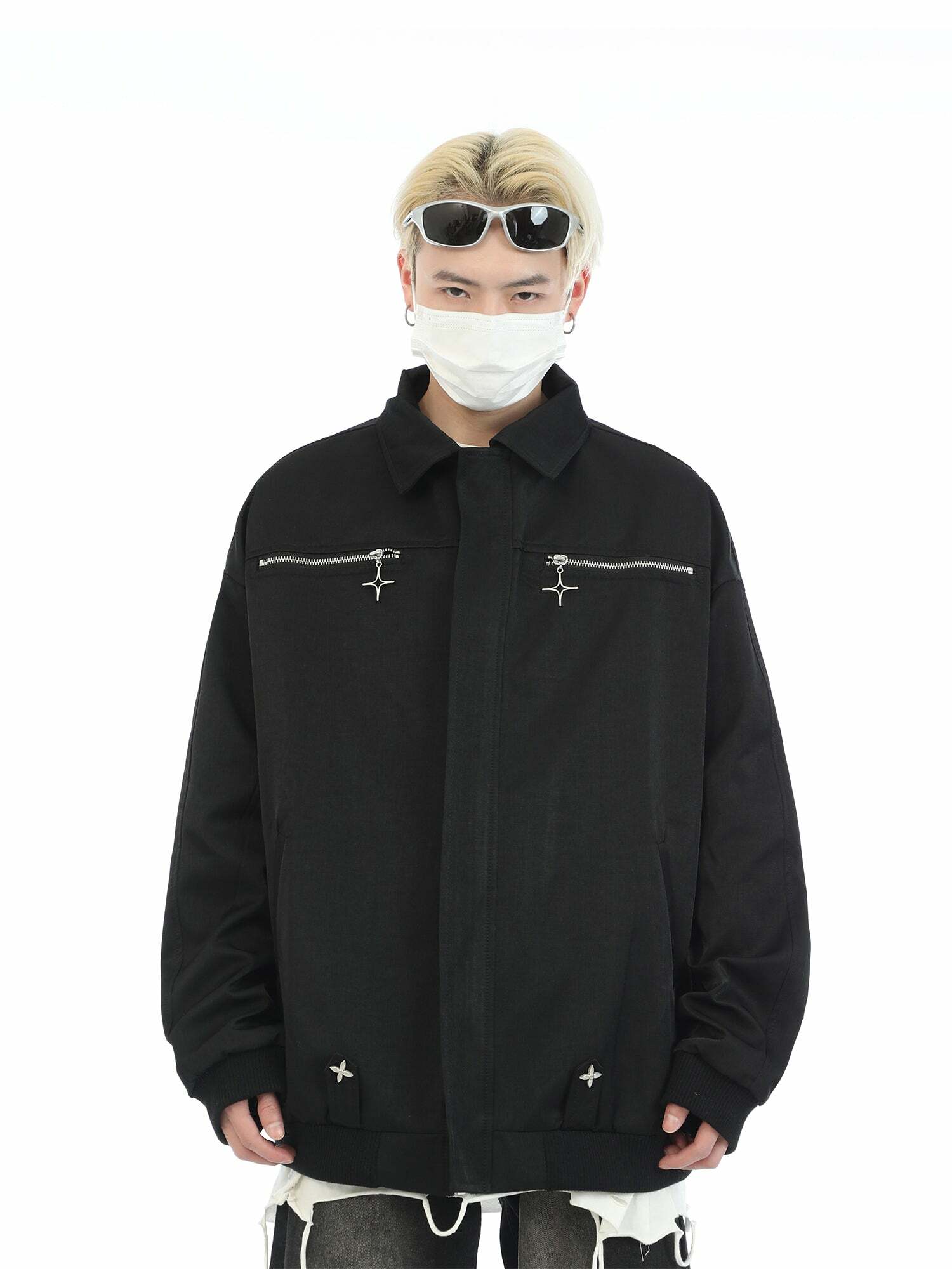 MaxDstr Star Zipped Work Jacket - Y2K Summer, 90s Grunge, Retro Style, Y2K Club & Party Out
