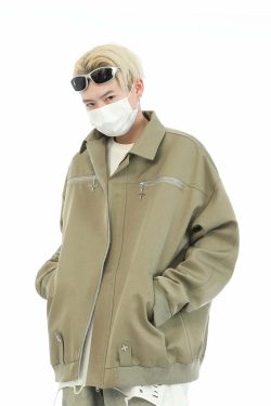 MaxDstr Star Zipped Work Jacket - Y2K Summer, 90s Grunge, Retro Style, Y2K Club & Party Out