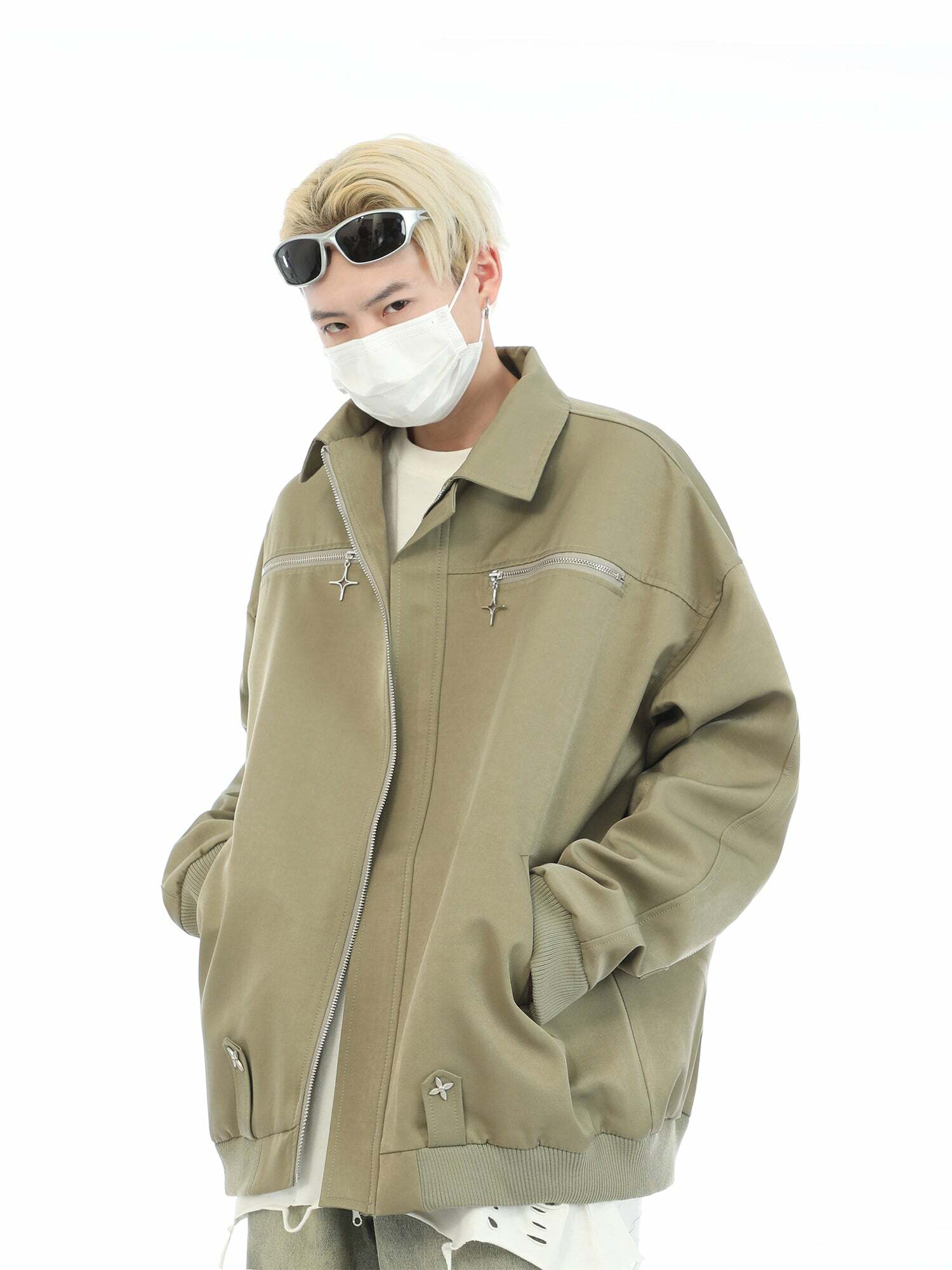 MaxDstr Star Zipped Work Jacket - Y2K Summer, 90s Grunge, Retro Style, Y2K Club & Party Out