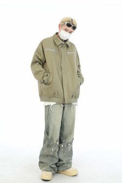 MaxDstr Star Zipped Work Jacket - Y2K Summer, 90s Grunge, Retro Style, Y2K Club & Party Out