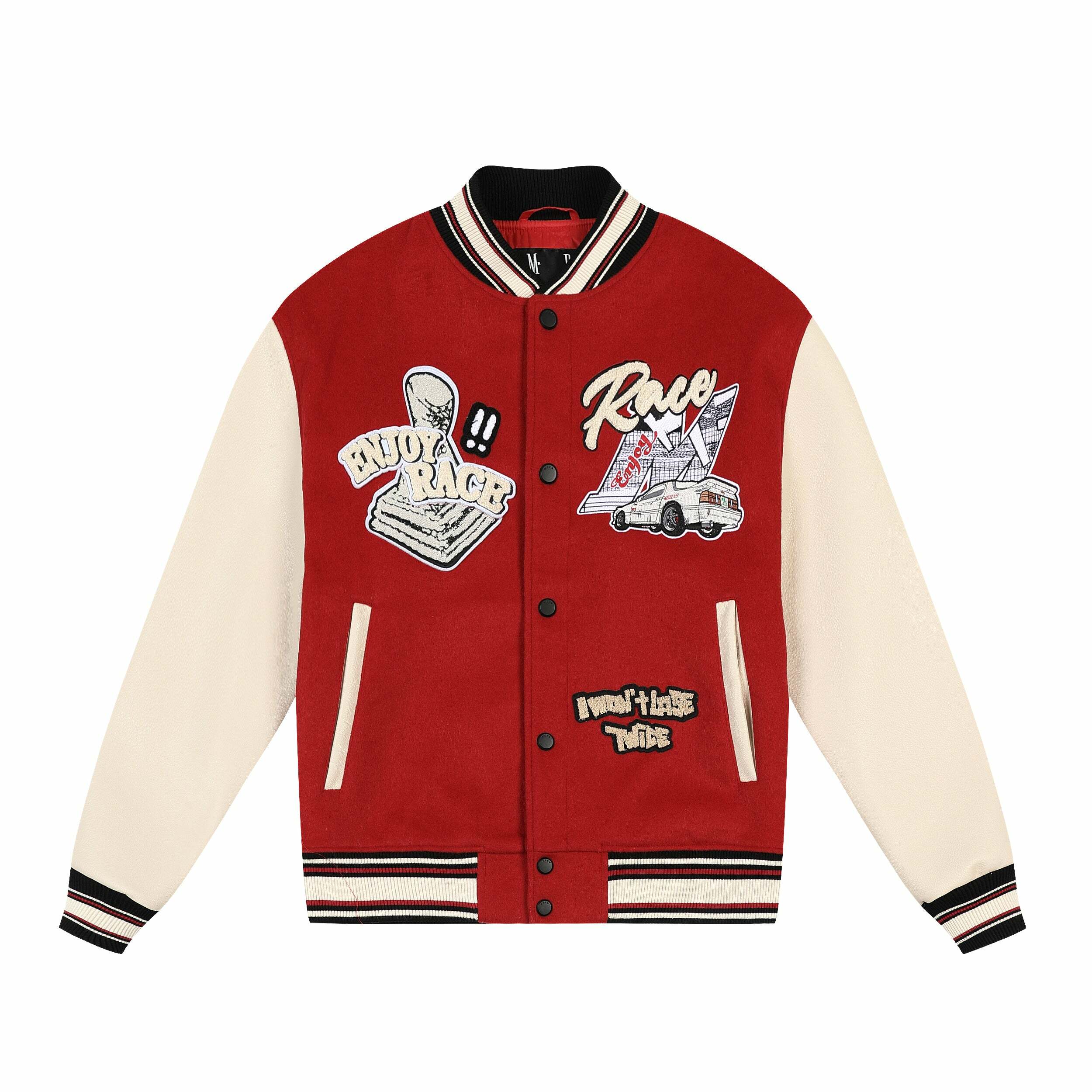 MEDM 'Enjoy the Race' Varsity Jacket - Y2K Summer, 90s Grunge, Retro Hip Hop Fashion
