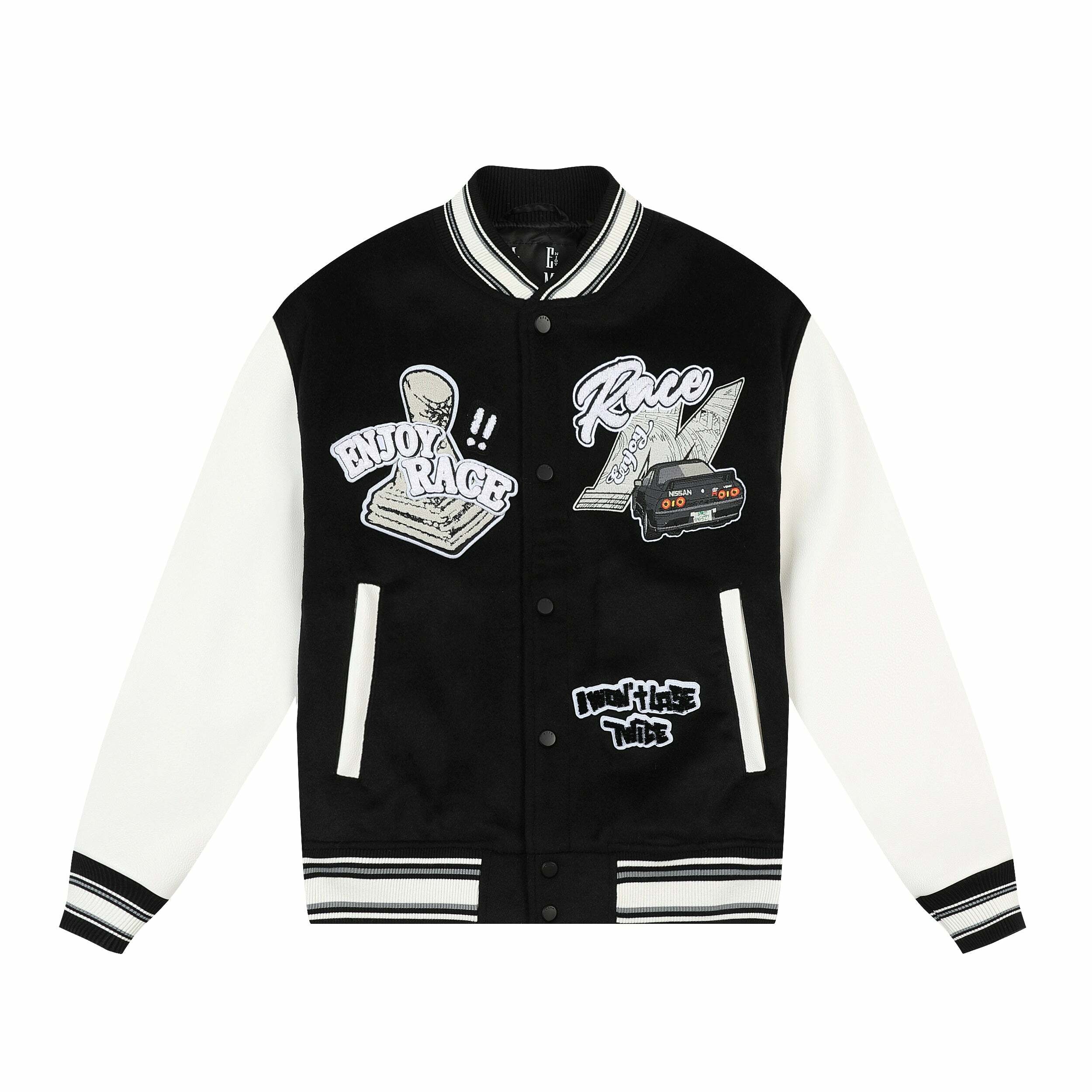 MEDM 'Enjoy the Race' Varsity Jacket - Y2K Summer, 90s Grunge, Retro Hip Hop Fashion