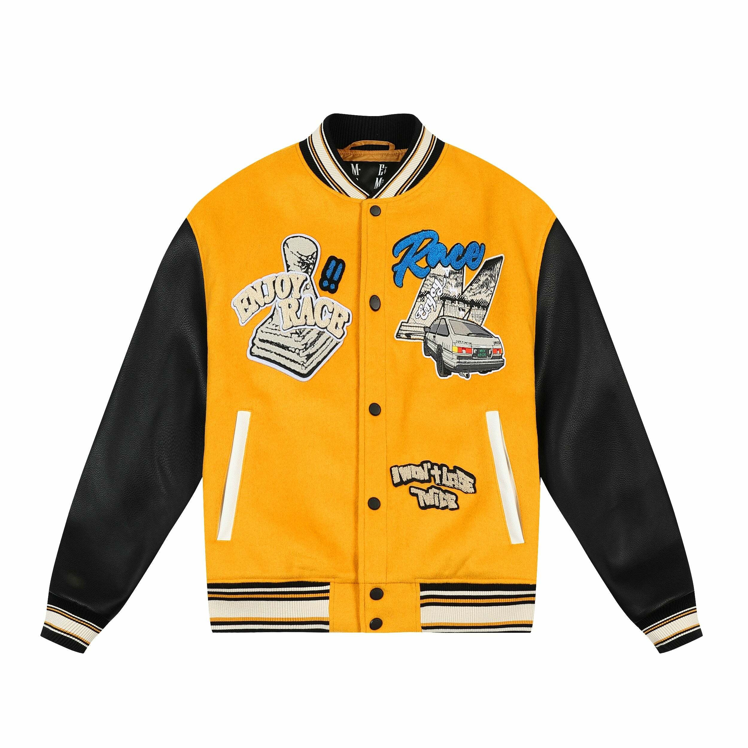 MEDM 'Enjoy the Race' Varsity Jacket - Y2K Summer, 90s Grunge, Retro Hip Hop Fashion