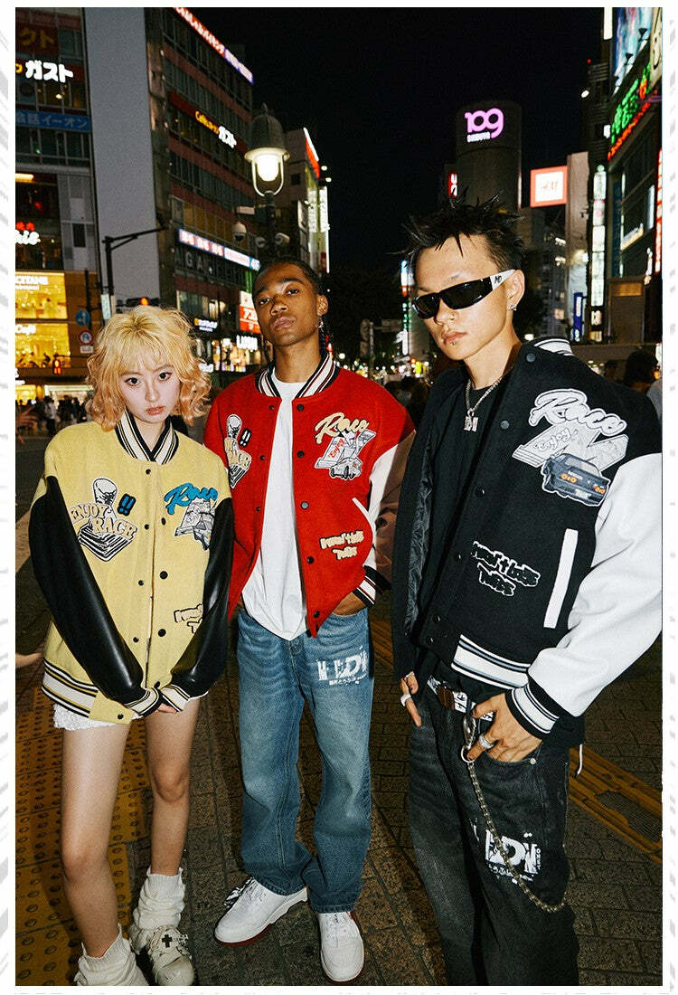 MEDM 'Enjoy the Race' Varsity Jacket - Y2K Summer, 90s Grunge, Retro Hip Hop Fashion