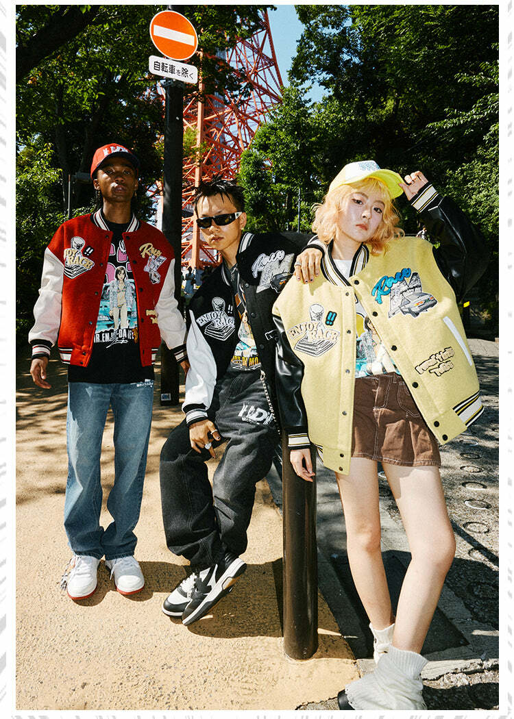 MEDM 'Enjoy the Race' Varsity Jacket - Y2K Summer, 90s Grunge, Retro Hip Hop Fashion