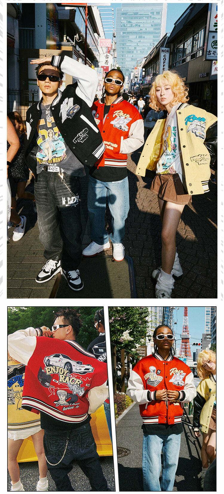 MEDM 'Enjoy the Race' Varsity Jacket - Y2K Summer, 90s Grunge, Retro Hip Hop Fashion