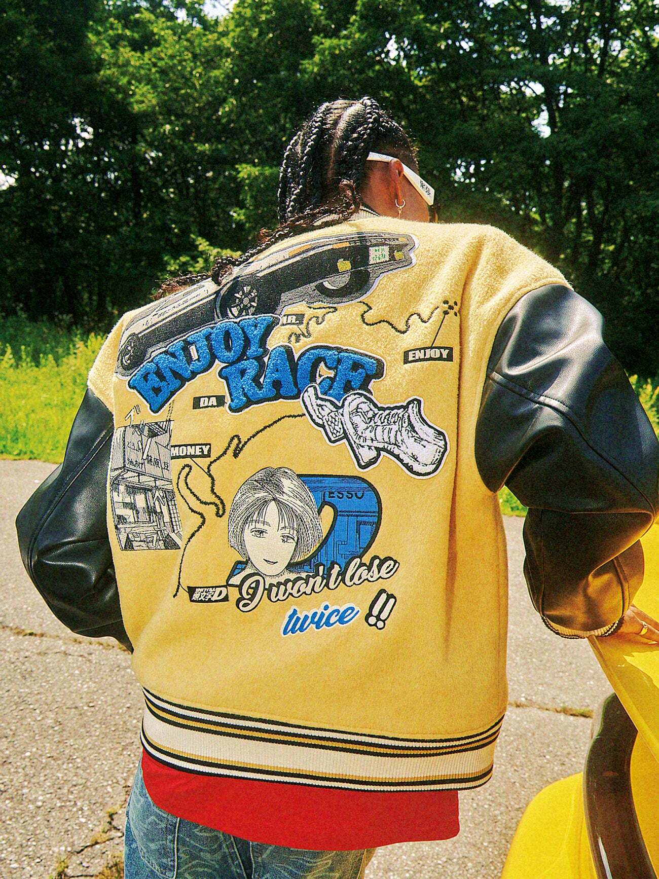 MEDM 'Enjoy the Race' Varsity Jacket - Y2K Summer, 90s Grunge, Retro Hip Hop Fashion