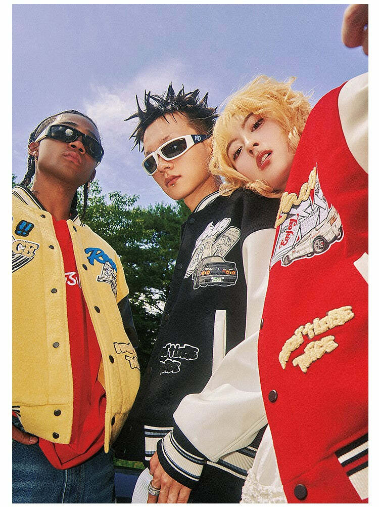 MEDM 'Enjoy the Race' Varsity Jacket - Y2K Summer, 90s Grunge, Retro Hip Hop Fashion
