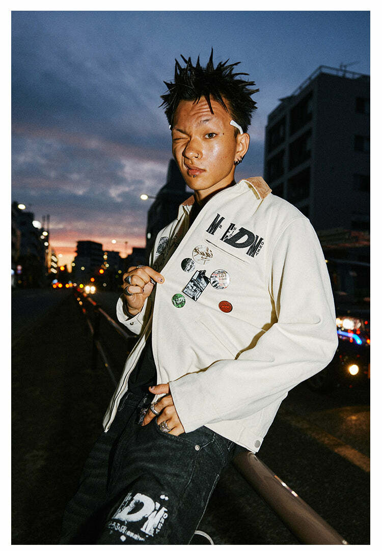 MEDM Fast Lane 86 Embroidered Jacket - Y2K Summer, 90s Grunge, Retro Hip Hop Fashion