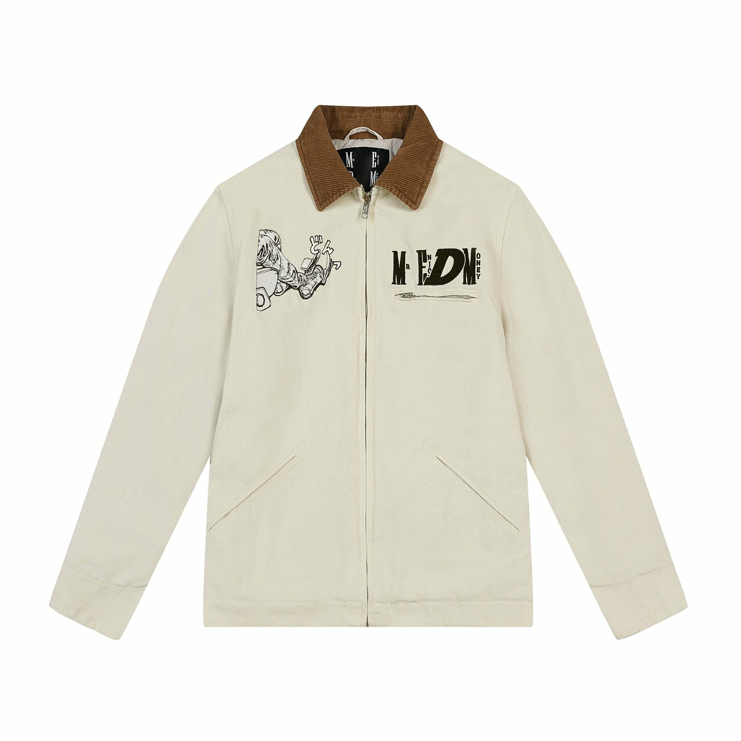 MEDM Fast Lane 86 Embroidered Jacket - Y2K Summer, 90s Grunge, Retro Hip Hop Fashion