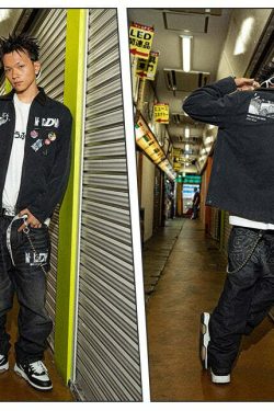 MEDM Fast Lane 86 Embroidered Jacket - Y2K Summer, 90s Grunge, Retro Hip Hop Fashion