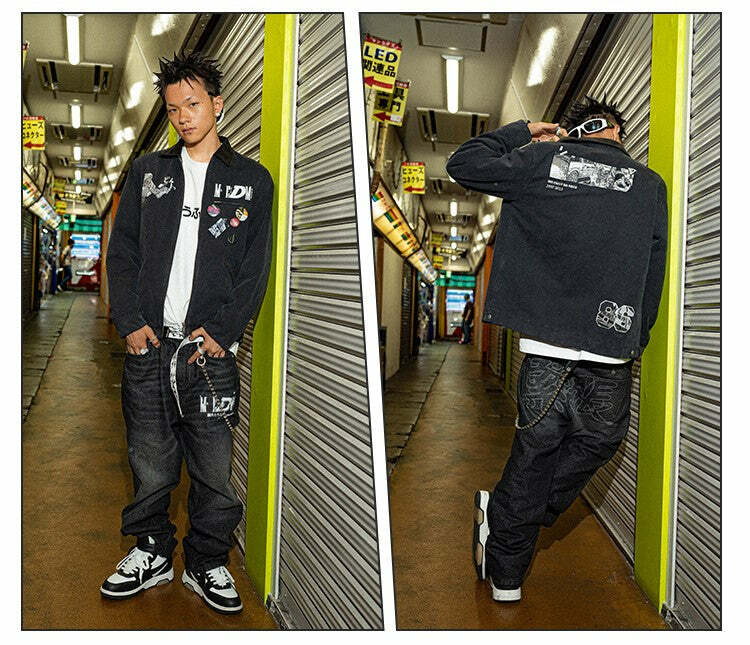 MEDM Fast Lane 86 Embroidered Jacket - Y2K Summer, 90s Grunge, Retro Hip Hop Fashion