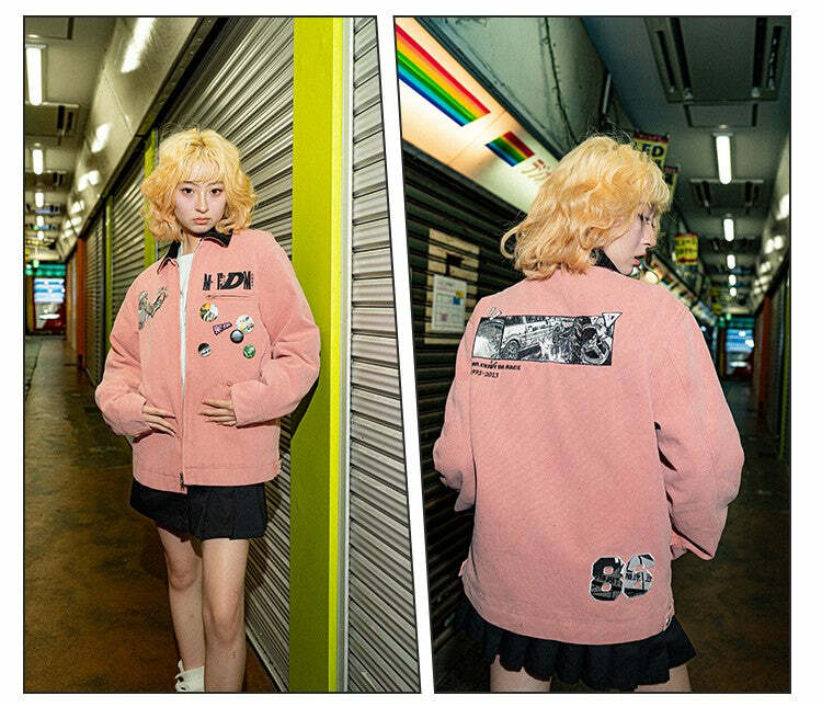 MEDM Fast Lane 86 Embroidered Jacket - Y2K Summer, 90s Grunge, Retro Hip Hop Fashion