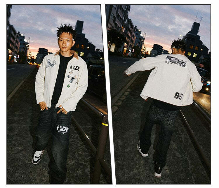 MEDM Fast Lane 86 Embroidered Jacket - Y2K Summer, 90s Grunge, Retro Hip Hop Fashion