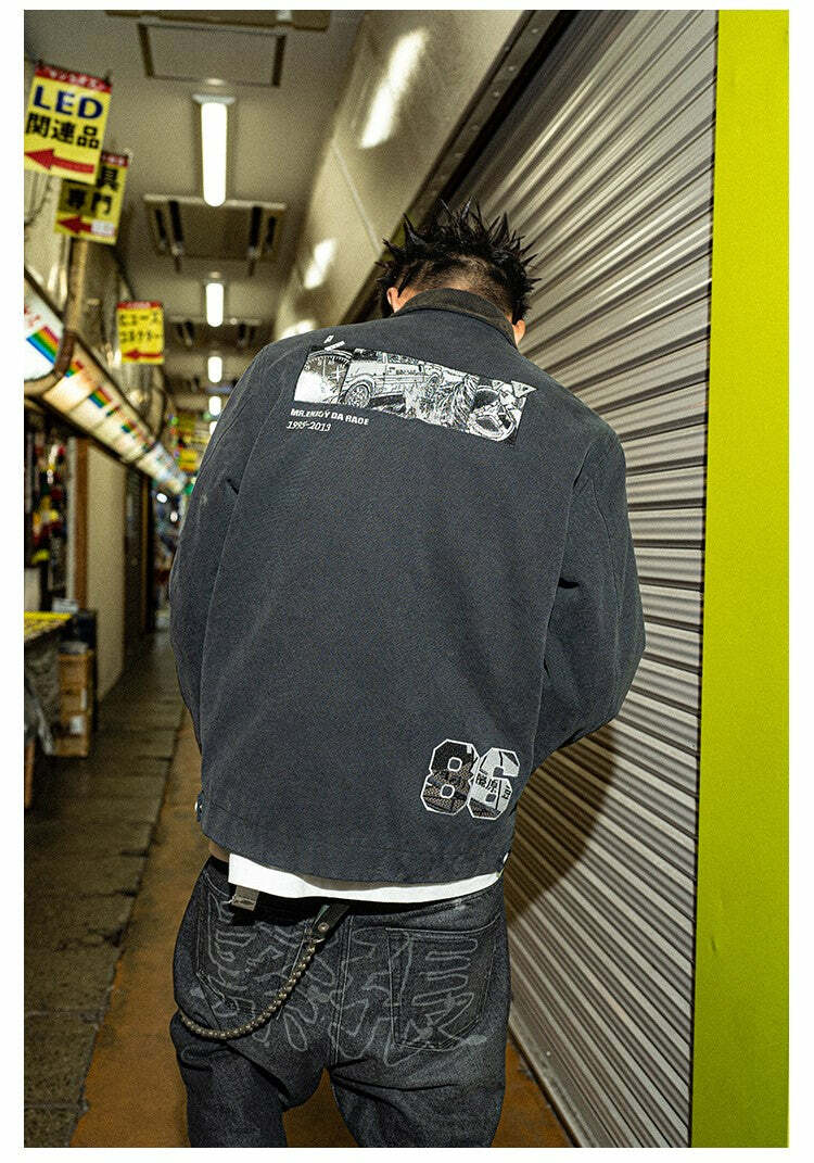 MEDM Fast Lane 86 Embroidered Jacket - Y2K Summer, 90s Grunge, Retro Hip Hop Fashion