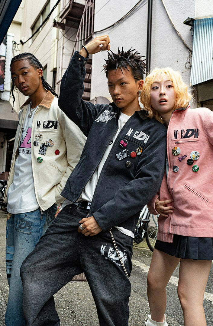 MEDM Fast Lane 86 Embroidered Jacket - Y2K Summer, 90s Grunge, Retro Hip Hop Fashion