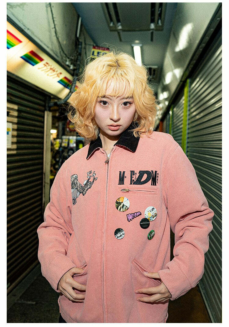 MEDM Fast Lane 86 Embroidered Jacket - Y2K Summer, 90s Grunge, Retro Hip Hop Fashion