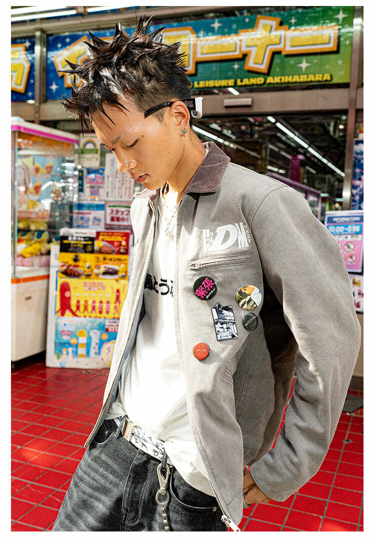 MEDM Fast Lane 86 Embroidered Jacket - Y2K Summer, 90s Grunge, Retro Hip Hop Fashion