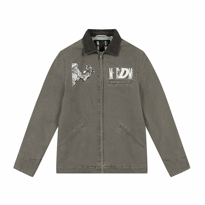 MEDM Fast Lane 86 Embroidered Jacket - Y2K Summer, 90s Grunge, Retro Hip Hop Fashion