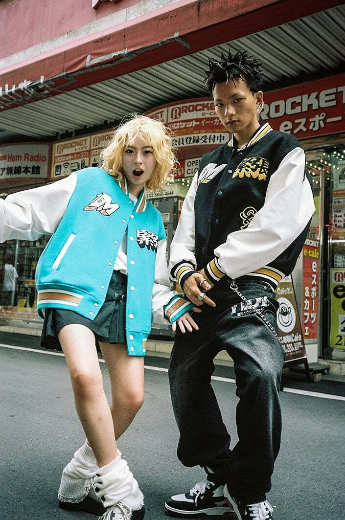 MEDM GTR Varsity Jacket - Y2K Summer Grunge, 90s Retro, Pastel Goth, Y2K Club & Party