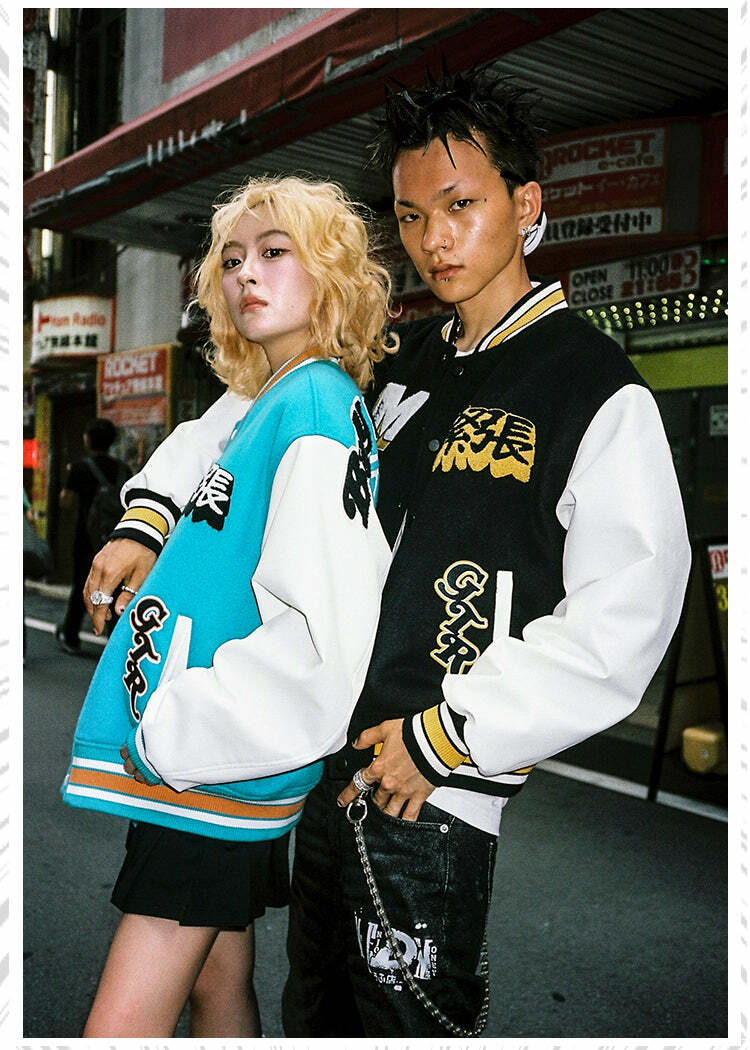 MEDM GTR Varsity Jacket - Y2K Summer Grunge, 90s Retro, Pastel Goth, Y2K Club & Party