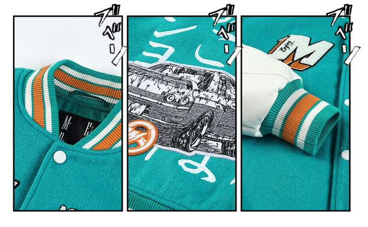 MEDM GTR Varsity Jacket - Y2K Summer Grunge, 90s Retro, Pastel Goth, Y2K Club & Party