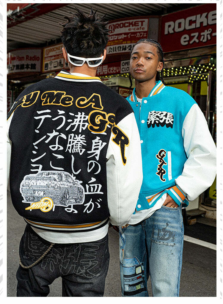 MEDM GTR Varsity Jacket - Y2K Summer Grunge, 90s Retro, Pastel Goth, Y2K Club & Party