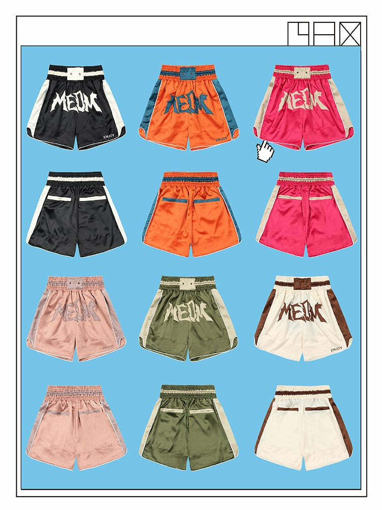 MEDM Logo Boxing Shorts - Y2K Summer Grunge, 90s Retro, Pastel Goth, Y2K Club & Party Outfits