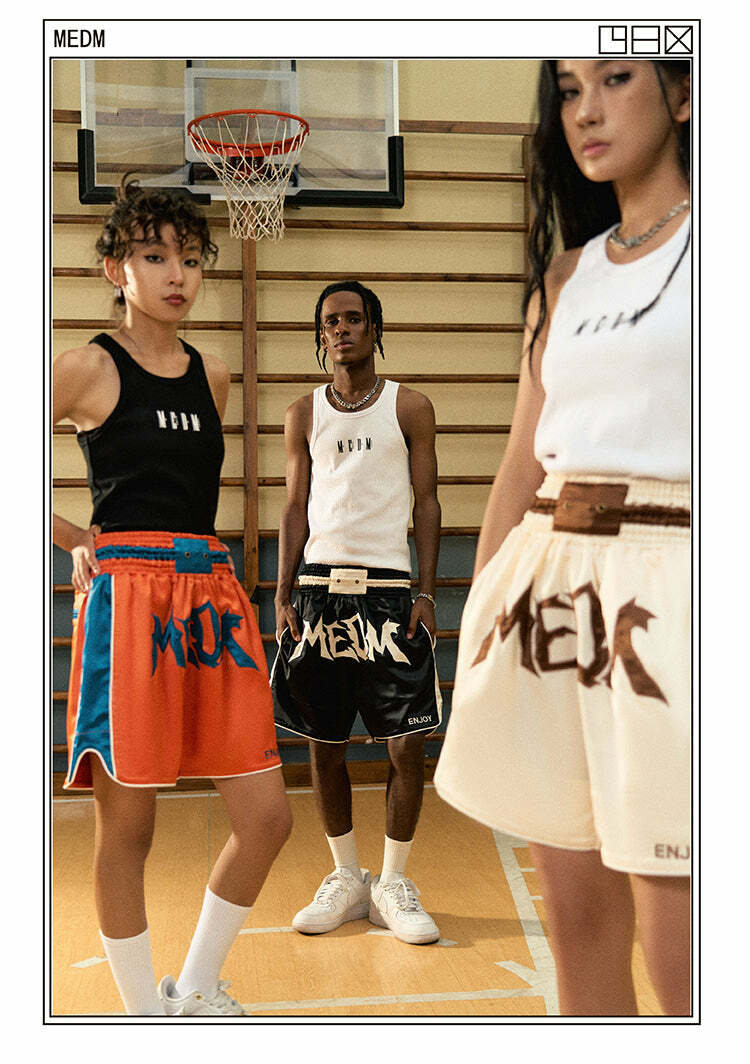 MEDM Logo Boxing Shorts - Y2K Summer Grunge, 90s Retro, Pastel Goth, Y2K Club & Party Outfits