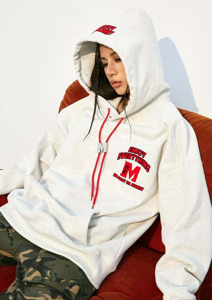 MEDM M Buckle Drawstring Hoodie - Y2K Summer, 90s Grunge, Retro Style, Y2K Club & Party Out