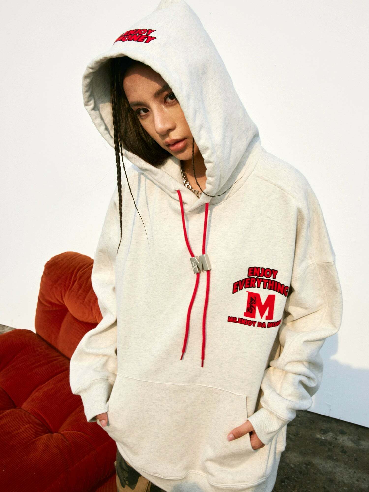 MEDM M Buckle Drawstring Hoodie - Y2K Summer, 90s Grunge, Retro Style, Y2K Club & Party Out