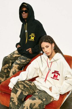 MEDM M Buckle Drawstring Hoodie - Y2K Summer, 90s Grunge, Retro Style, Y2K Club & Party Out